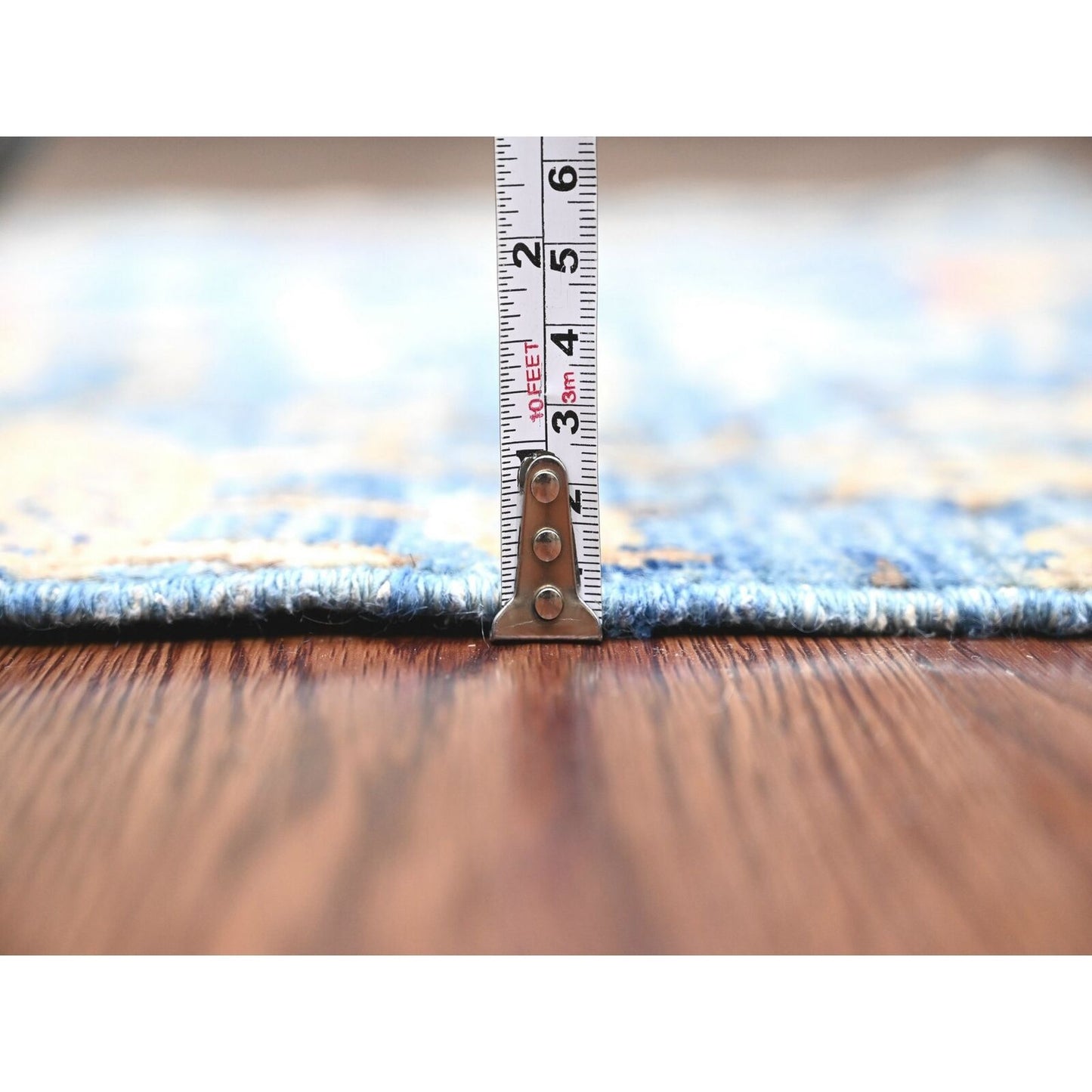 3'1"X19'4" Blue Afghan Peshawar Birds Design Hand Knotted Wool Runner Rug