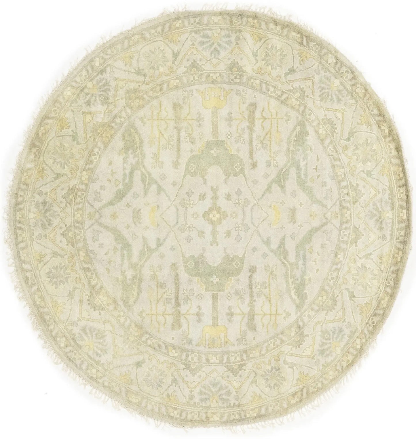 Hand-Knotted Cream Round Oushak Chobi Oriental