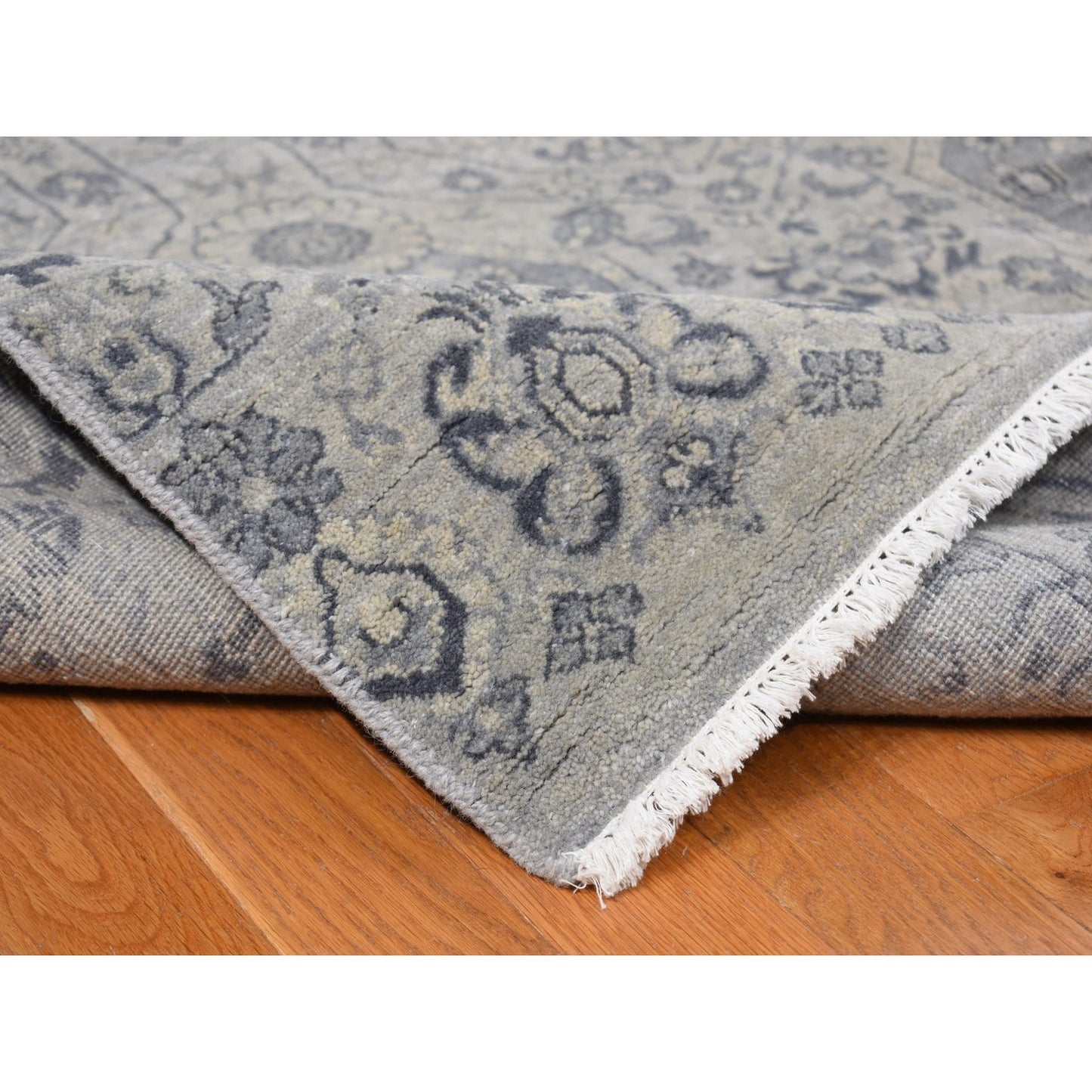 11'10"X14'9" Gray Jewellery Design Pure Wool Hand Knotted Oversized Rug