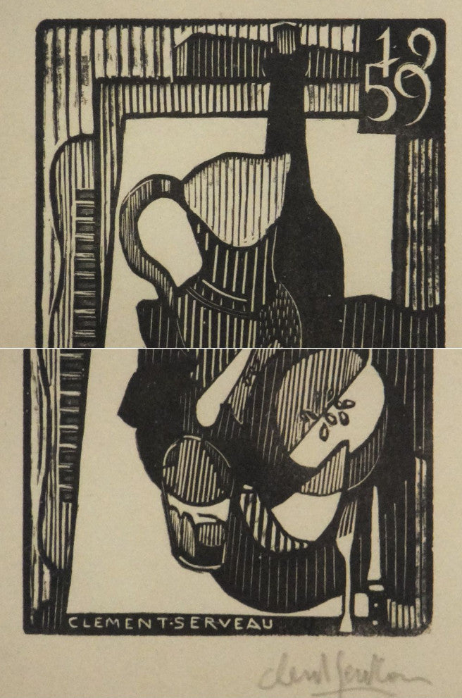 Clment Serveau 1959 Signed Woodcut "Fruits And Wine On Table" French Modernist
