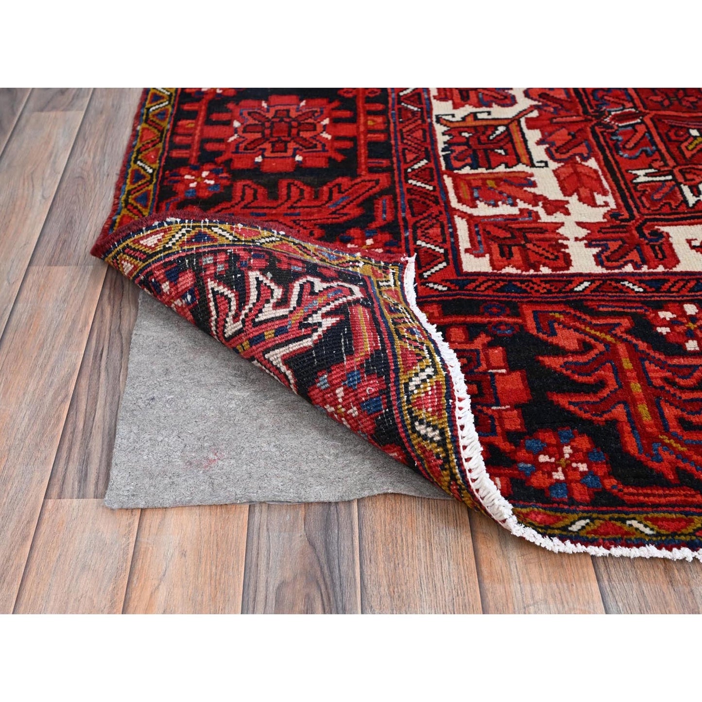 10'X12'8" Red With Asphalt Black Border Vintage Heris Oriental Rug