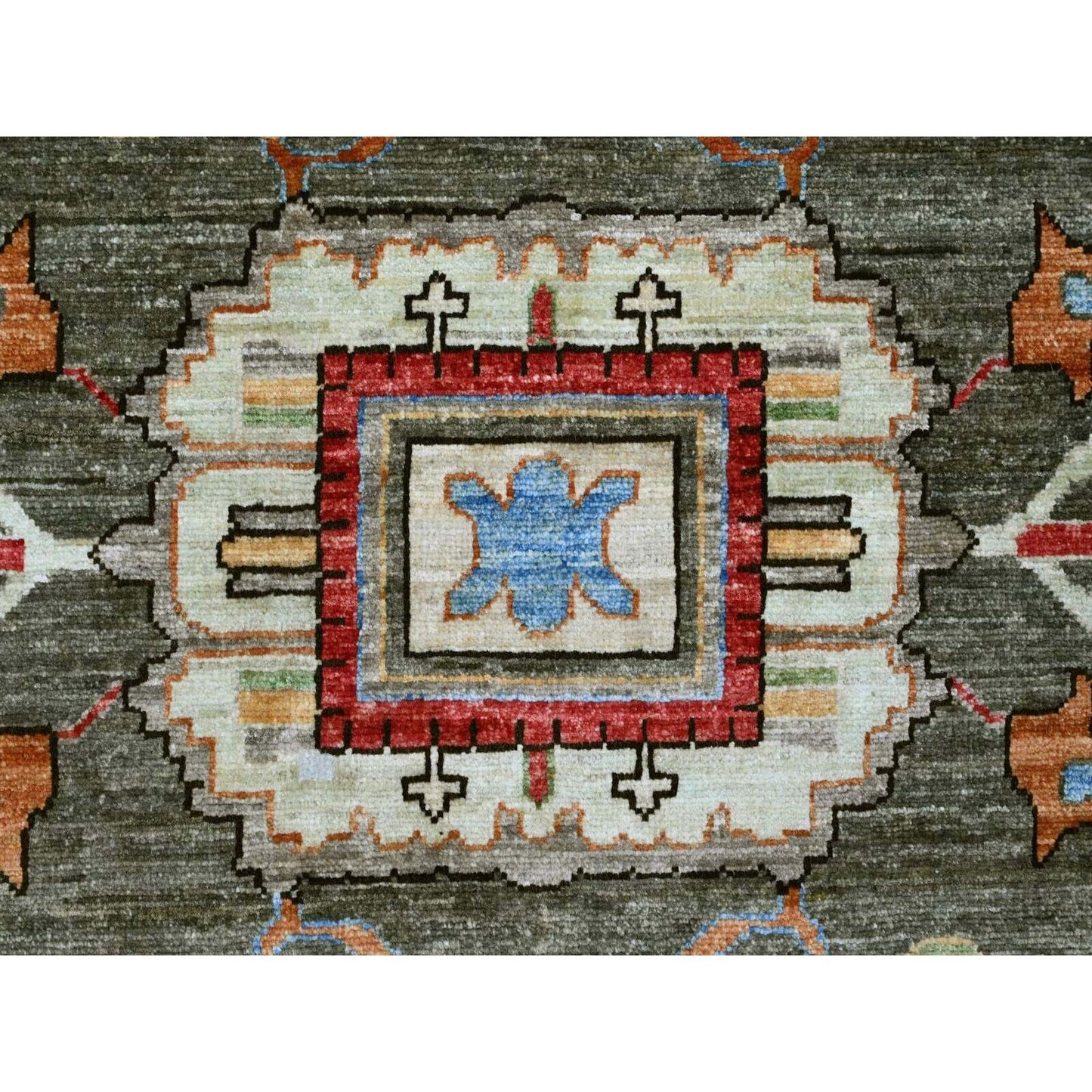 10'X10' Sonic Gray Peshawar With Heris Design Wool Hand Knotted Round Rug