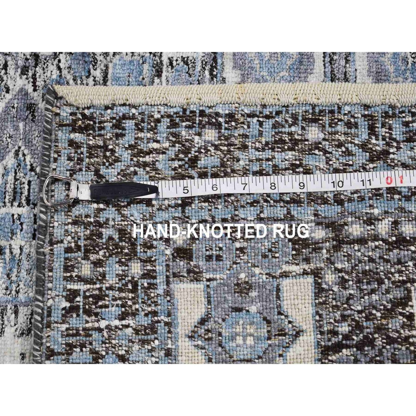 2'7"X8'1" Silk With Textured Wool Hi-Low Pile Mamluk Design Runner Rug