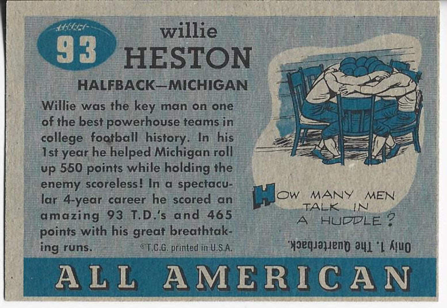 Willie Heston 1955 All American Card