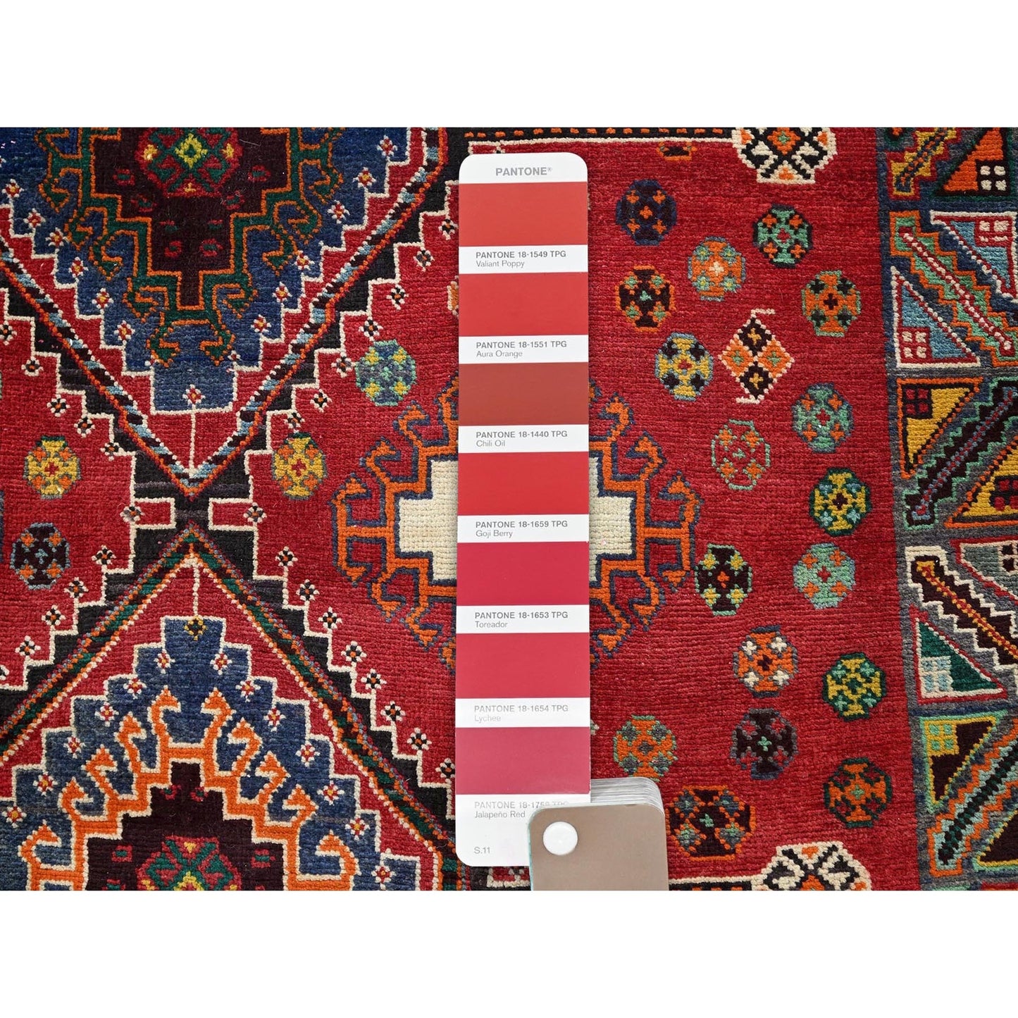 4'1"X6'6" Red Vintage Zoroastrian Geometric Design Hand Knotted Wool Rug