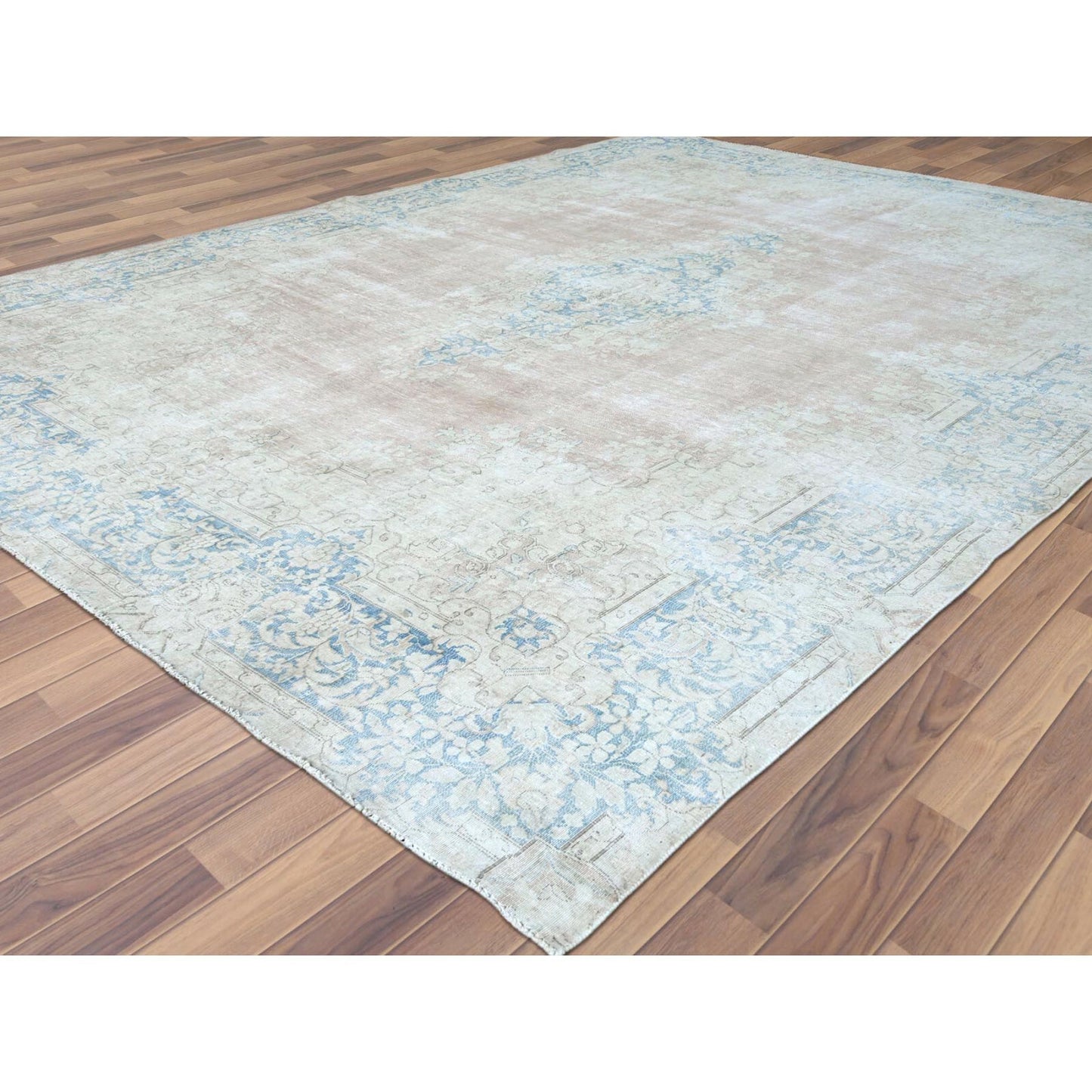 9'8"X12'9" Red Vintage Farsian Karman Worn Wool Hand Knotted Rug