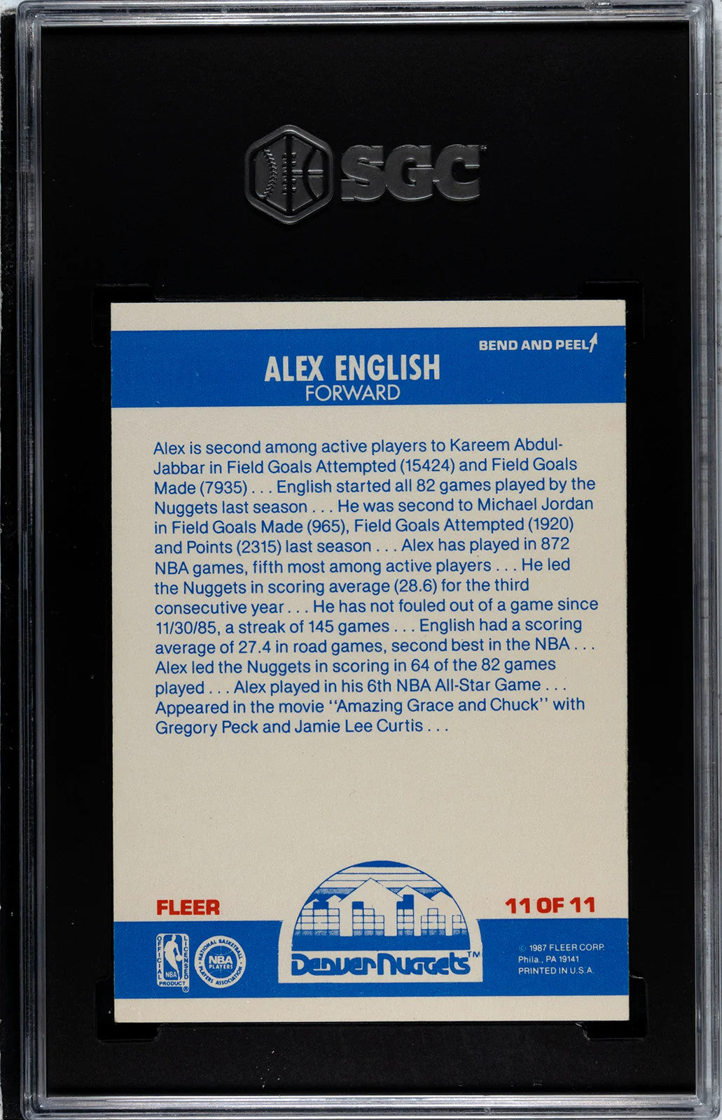 Alex English 1987-88 Fleer Sticker #11 Sgc 7.5