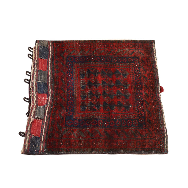 2'4"X2'4" Red Vintage Zoroastrian Saddle Bag Wool Hand Knotted Square Rug