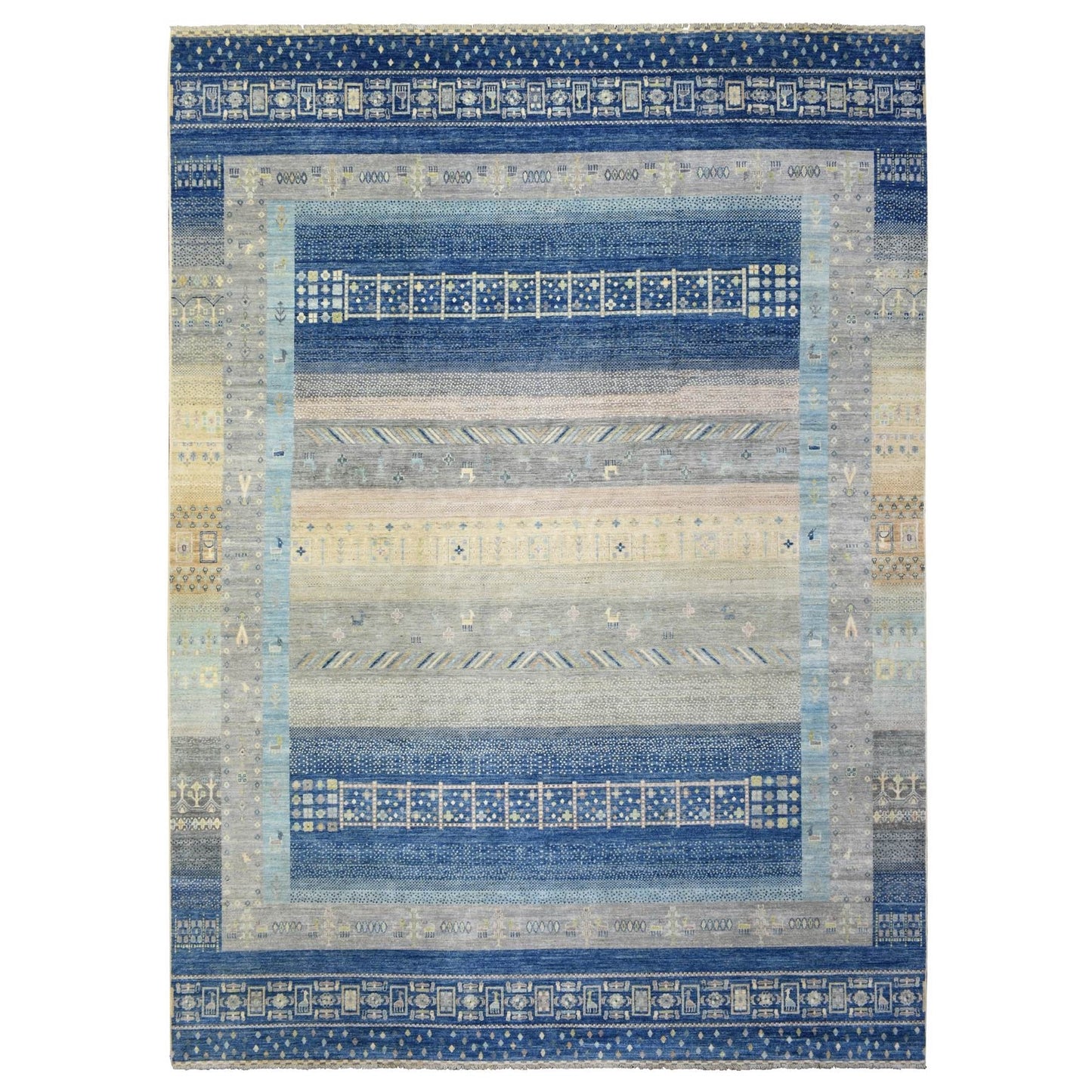 10'2"X13'7" Blue Afghan Kashkuli Gabbeh Pure Wool Hand Knotted Rug