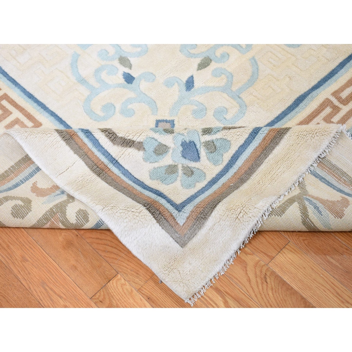 13'9"X23'5" Ivory Vintage Ming Dynasty Hand Knotted Full Pile Xl Wool Rug