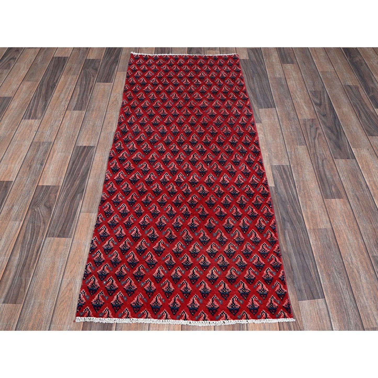 2'1"X5'1" Red Vintage Zoroastrian Boteh Design Hand Knotted Wool Runner Rug