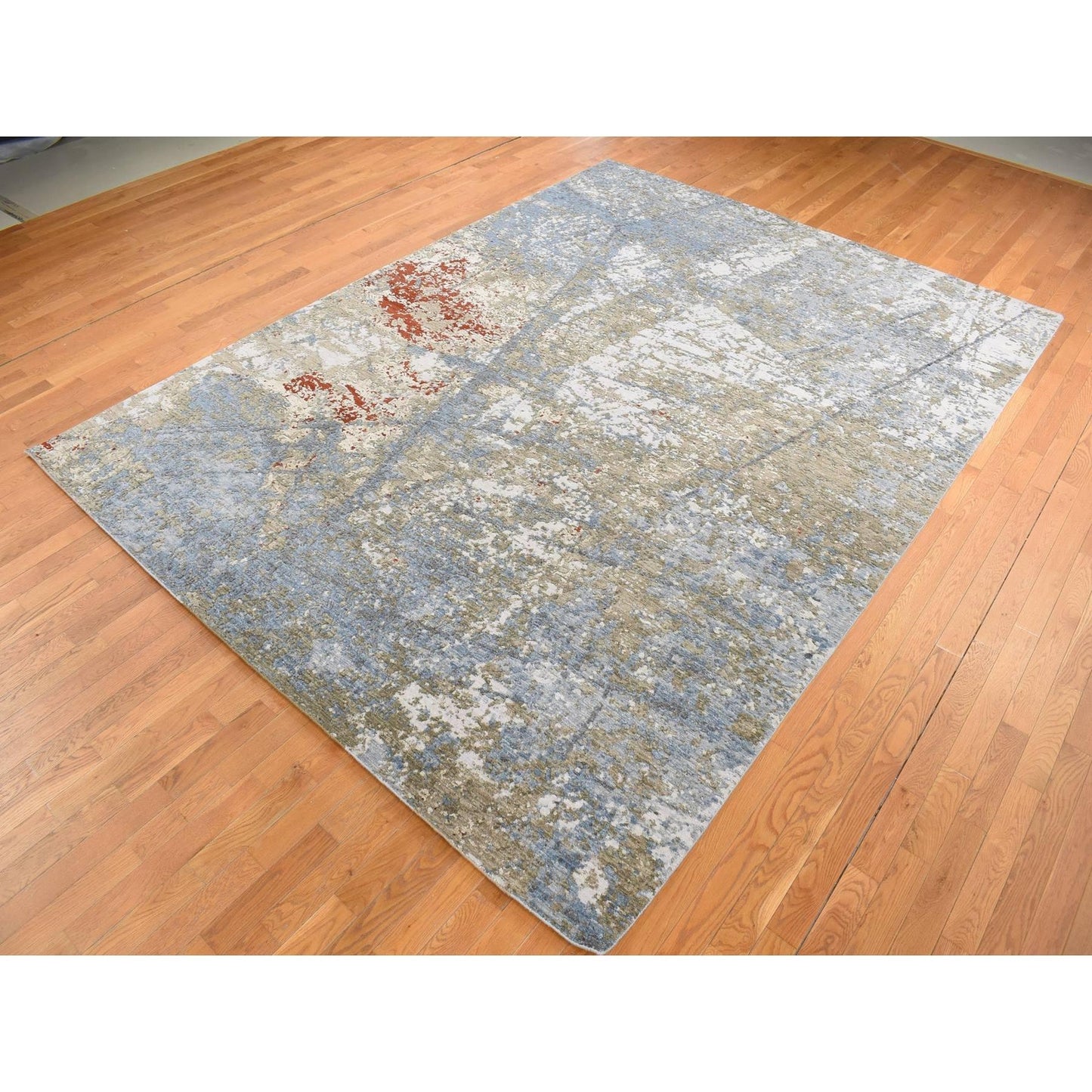 9'1"X12'4" Blue Modern Abstract Galaxy Design Hand Knotted 100% Wool Rug
