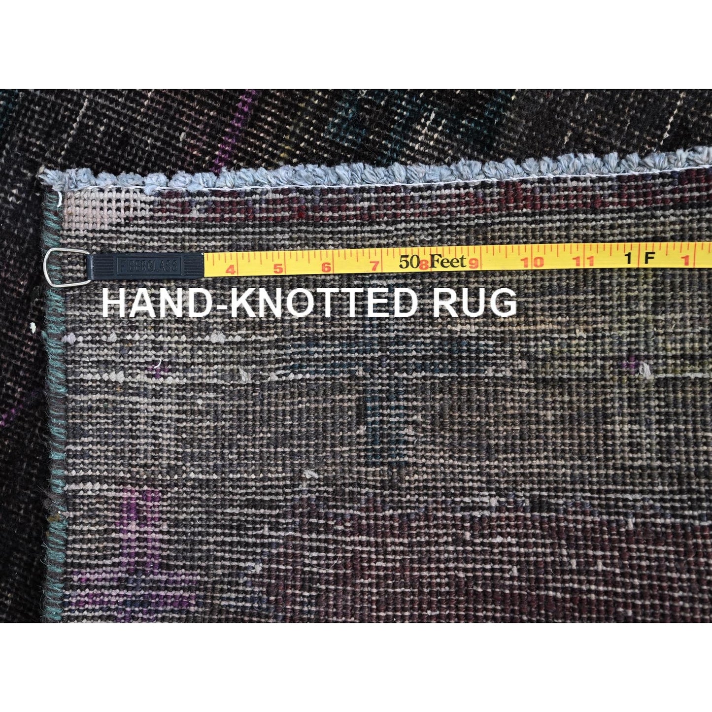 3'2"X12' Black Hand Knotted Vintage Khamadan Wide And Long Runner Rug