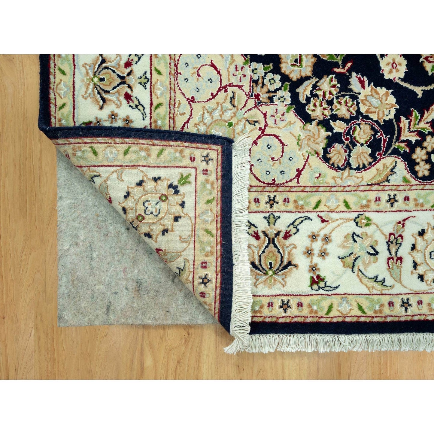 5'X7' Hague Blue Nain Hand Knotted Flower Design Wool Oriental Rug