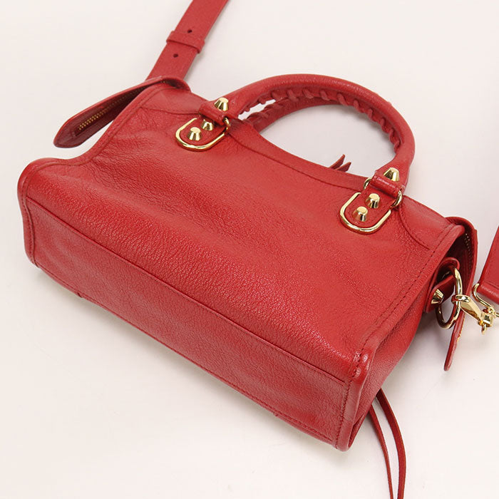 Balenciaga 390160 Handbag Classic Mini City 2Waytote Bag Leather Red Women