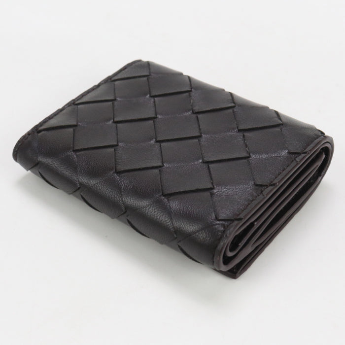 Bottega Veneta Bo81192 Tri-Fold Wallet Intrecciato Flap Wallet Leather Black Mens(Unisex)