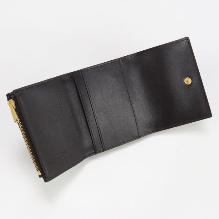 Bottega Veneta Bo81192 Tri-Fold Wallet Intrecciato Flap Wallet Leather Black Mens(Unisex)