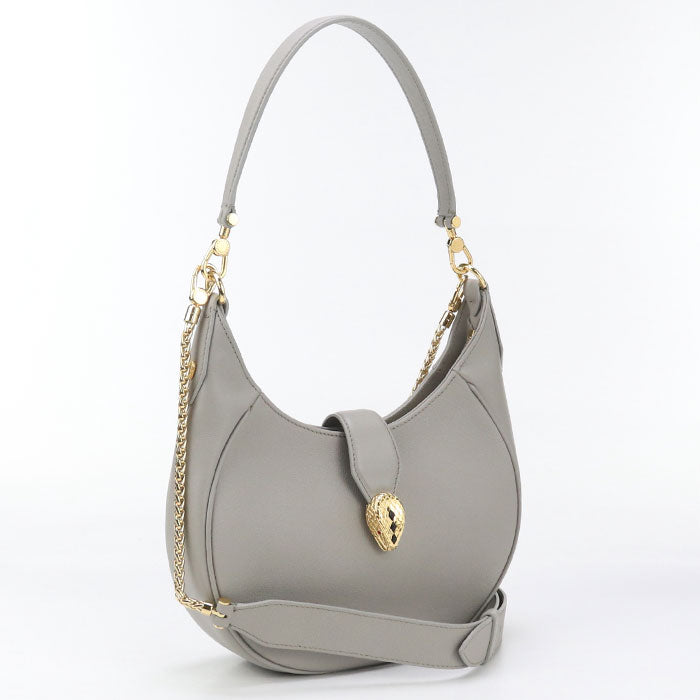 Bvlgari 2Way Serpenti Ellipse Handbag Leather Gray Women