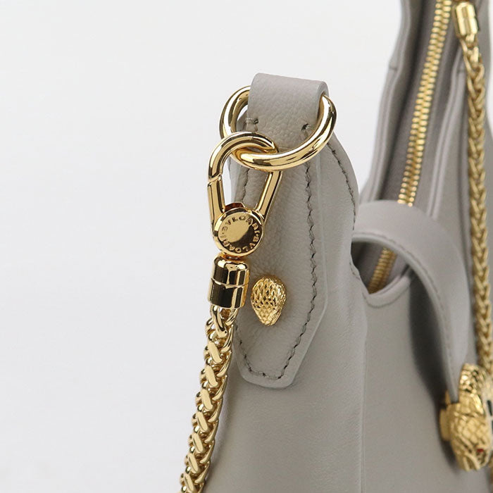 Bvlgari 2Way Serpenti Ellipse Handbag Leather Gray Women