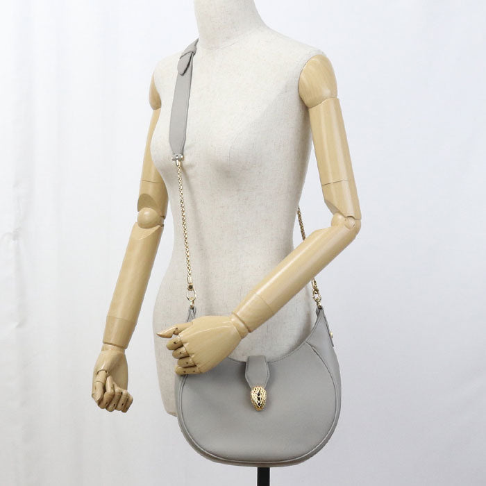 Bvlgari 2Way Serpenti Ellipse Handbag Leather Gray Women