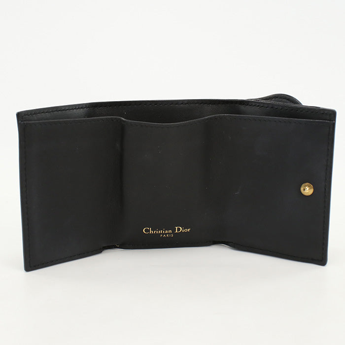 Dior Tri-Fold Wallet Saddle Leather Black Women