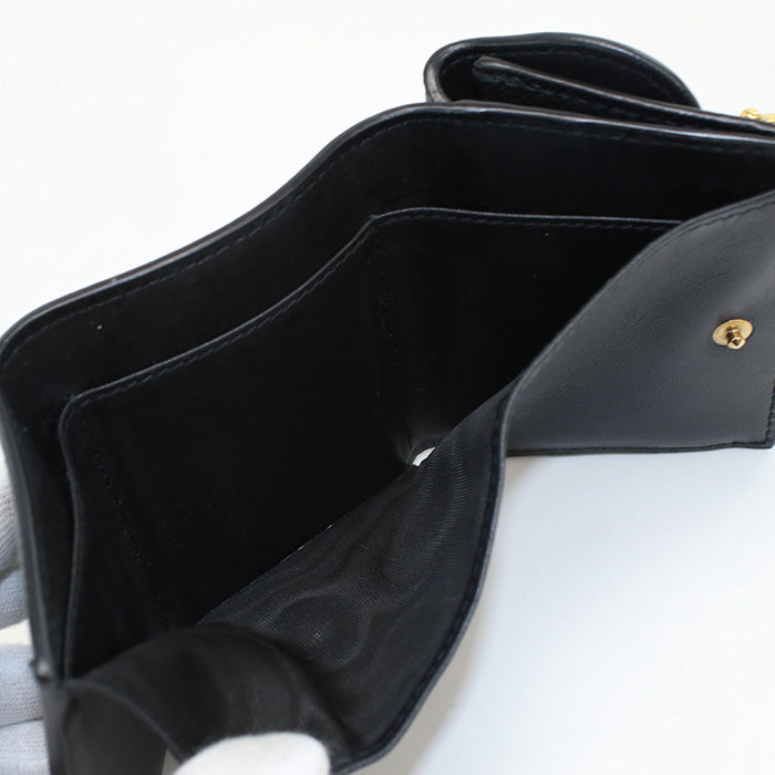 Dior Tri-Fold Wallet Saddle Leather Black Women