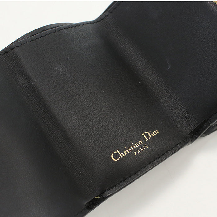 Dior Tri-Fold Wallet Saddle Leather Black Women