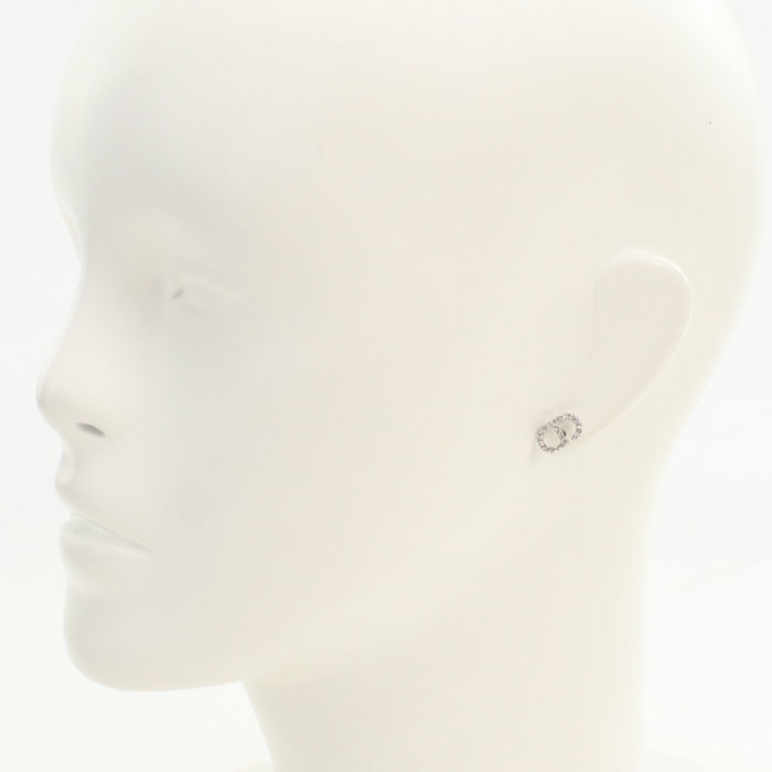 Dior E3045Womcy D001 Pierce Petit Cd Mini Stud Earrings Metal, White Crystal Silver Women