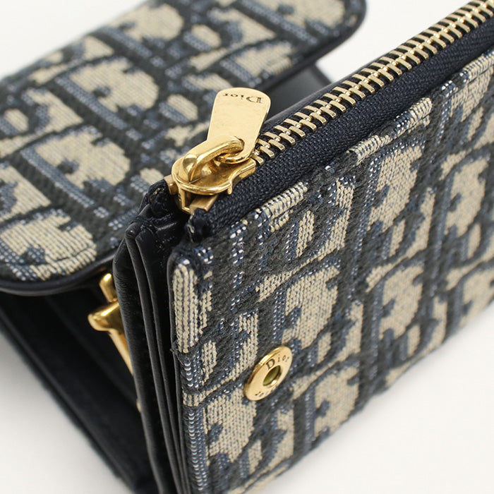 Dior S5652 Ctzq M928 Lotus Wallet Saddle Folded Wallet/Dior Oblique Navy Women