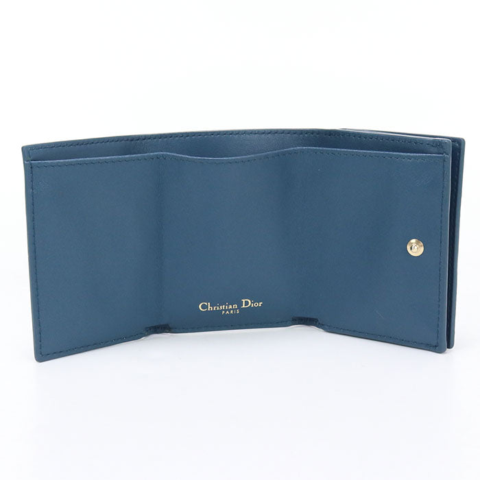 Dior Tri-Fold Wallet Dior Caro Three Fold Wallet Leather Blue Women
