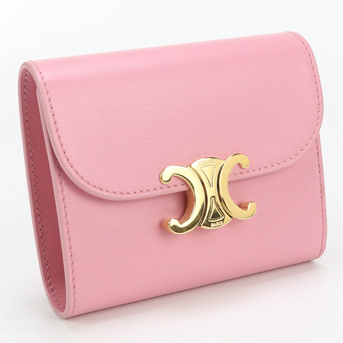 Celine Ce89486 Small Flap Wallet Triomphe Three Fold Wallet Calfskin Pink Women