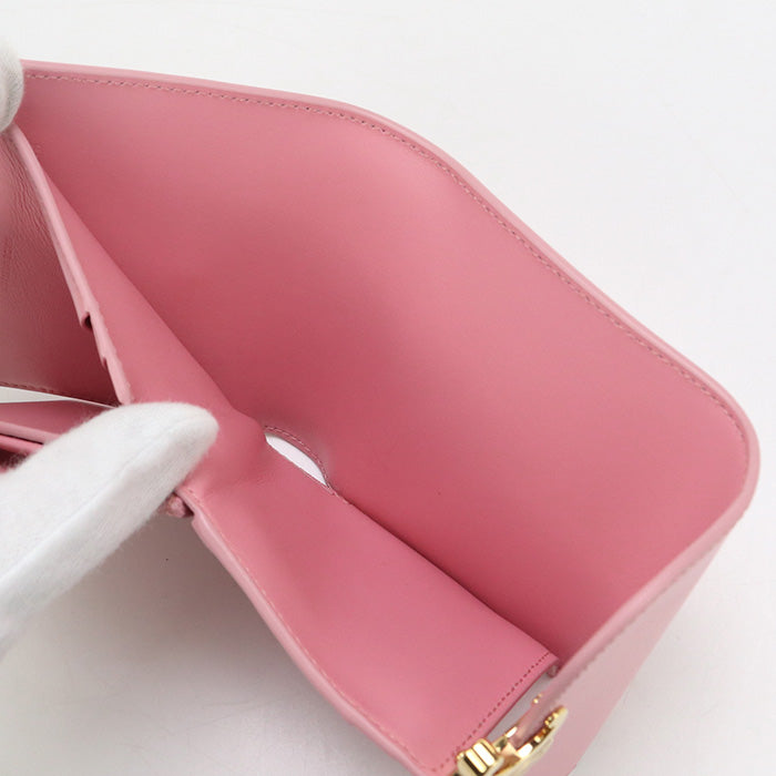 Celine Ce89486 Small Flap Wallet Triomphe Three Fold Wallet Calfskin Pink Women