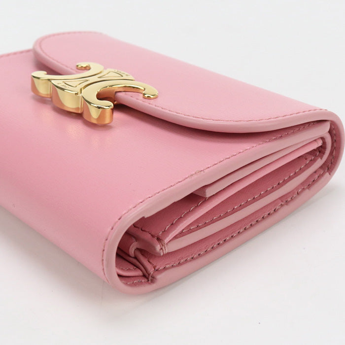 Celine Ce89486 Small Flap Wallet Triomphe Three Fold Wallet Calfskin Pink Women