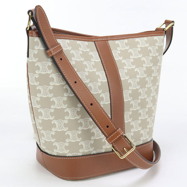 Celine 19144 2Cas Shoulder Bag Triomphe Small Bucket Calfskin Beige Women