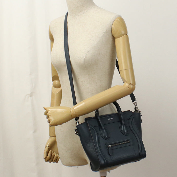Celine 189243 Handbag Luggage Nano Shopper 2Way Handbag Leather Navy Women