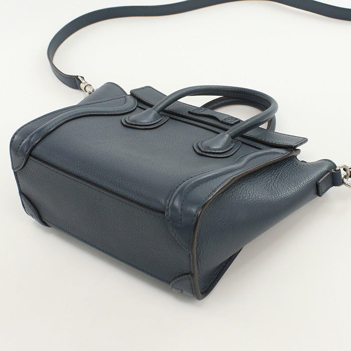 Celine 189243 Handbag Luggage Nano Shopper 2Way Handbag Leather Navy Women