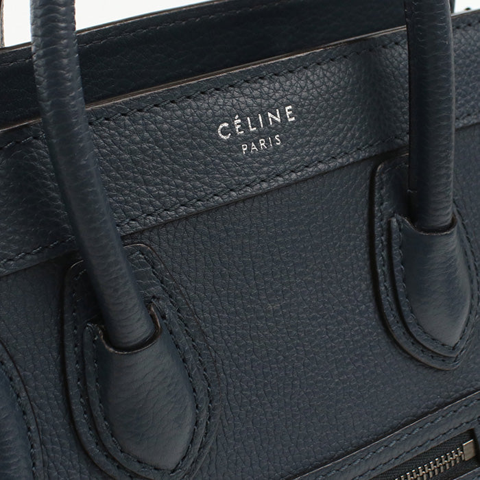 Celine 189243 Handbag Luggage Nano Shopper 2Way Handbag Leather Navy Women