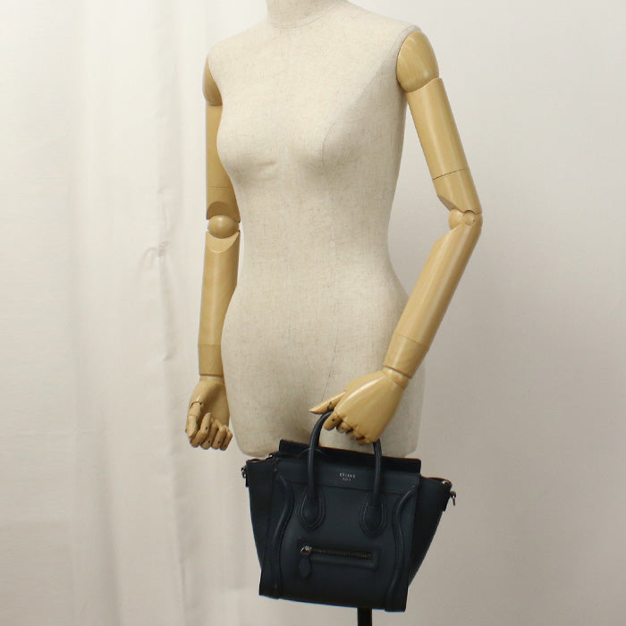 Celine 189243 Handbag Luggage Nano Shopper 2Way Handbag Leather Navy Women