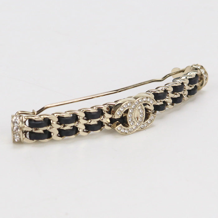 Chanel Rhinestone Hair Clip Brand Miscellaneous Goods Metal Clip Gold Women