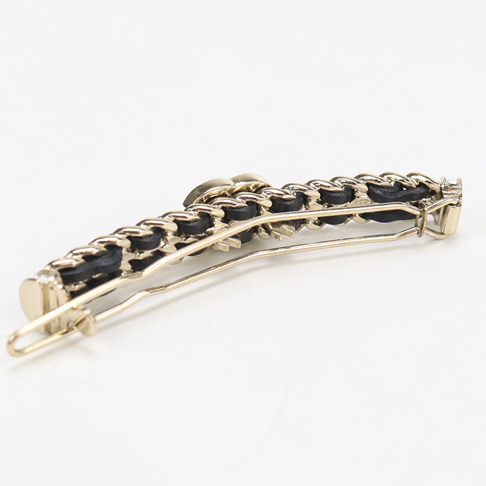 Chanel Rhinestone Hair Clip Brand Miscellaneous Goods Metal Clip Gold Women