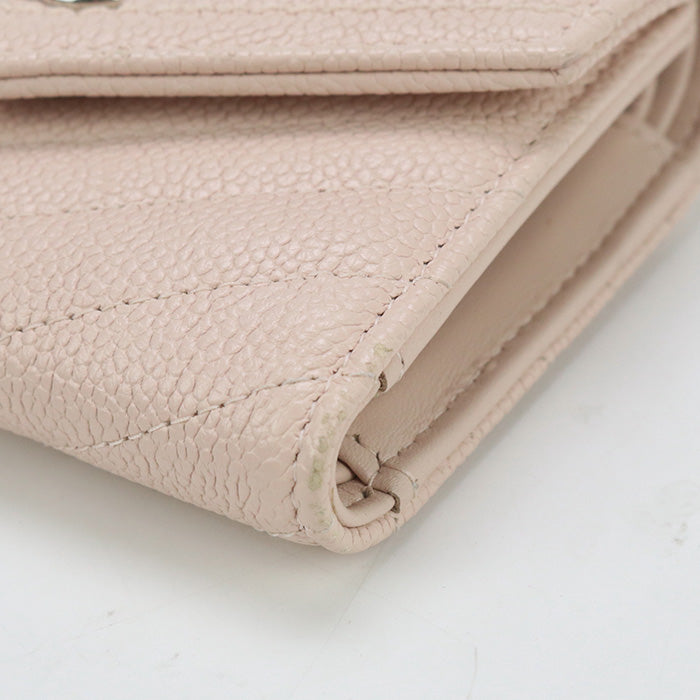 Chanel A84346 Tri-Fold Wallet Chevron V Stitch Small Flap Wallet Leather Pink Women