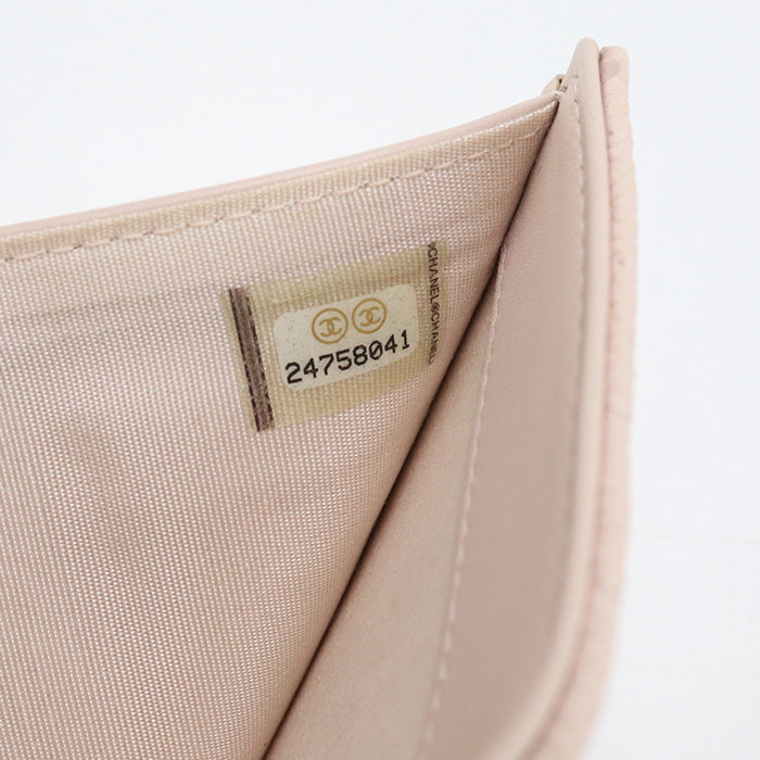 Chanel A84346 Tri-Fold Wallet Chevron V Stitch Small Flap Wallet Leather Pink Women