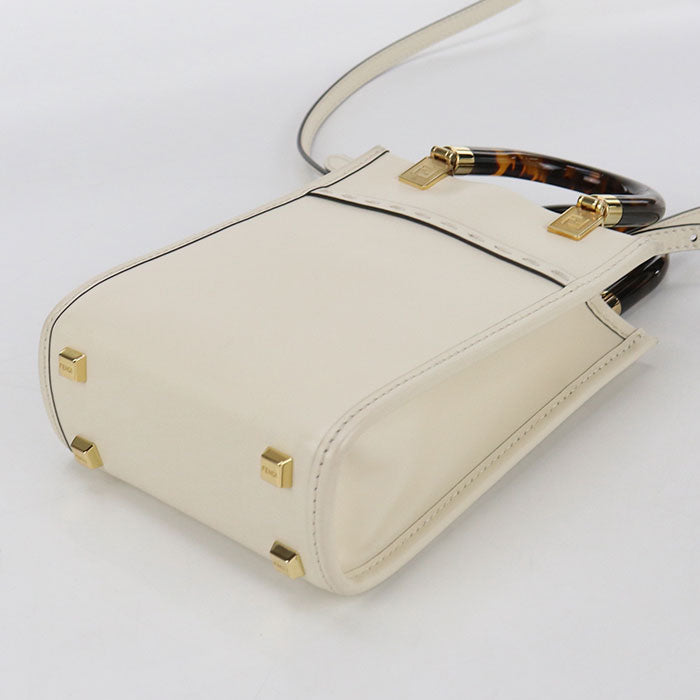 Fendi Fe90052 Sunshine Shopper Mini Tote Bag Leather White Women