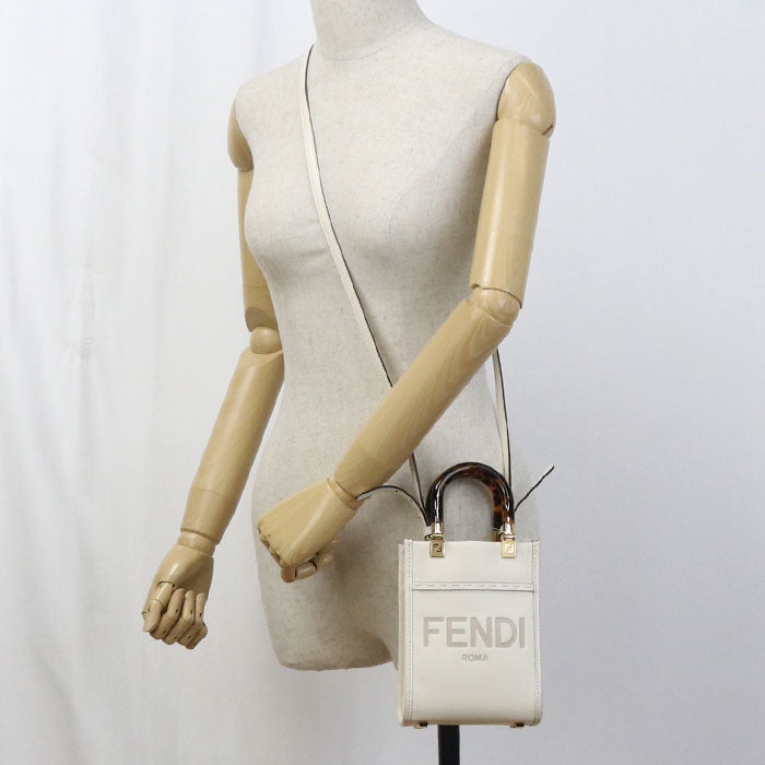Fendi Fe90052 Sunshine Shopper Mini Tote Bag Leather White Women
