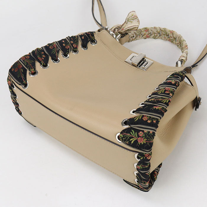 Fendi 8Bn244 Handbag Peek-A-Boo Mini 2Waytote Bag Calf Leather Beige Women