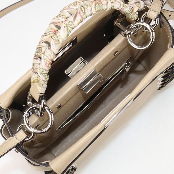 Fendi 8Bn244 Handbag Peek-A-Boo Mini 2Waytote Bag Calf Leather Beige Women