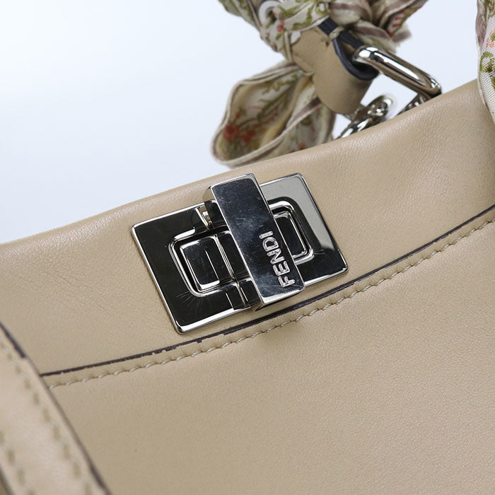 Fendi 8Bn244 Handbag Peek-A-Boo Mini 2Waytote Bag Calf Leather Beige Women