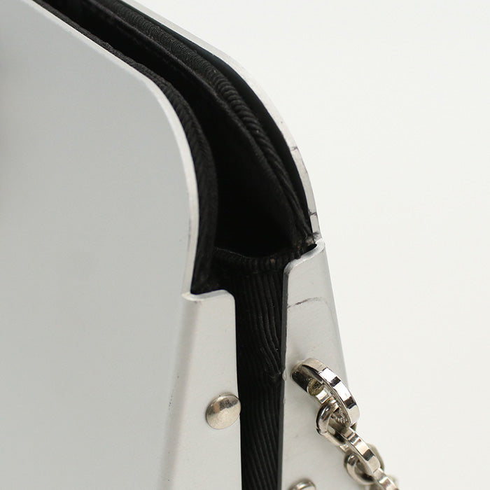 Ferragamo 21 6717 Chainshoulder Bag Gancini Diagonal Aluminum White Silver Women