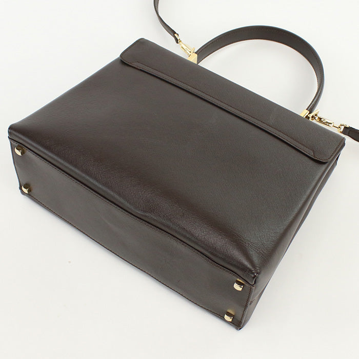 Ferragamo 21 0290 2Way Handbag Gancini Shoulder Bag Calfskin Brown Women