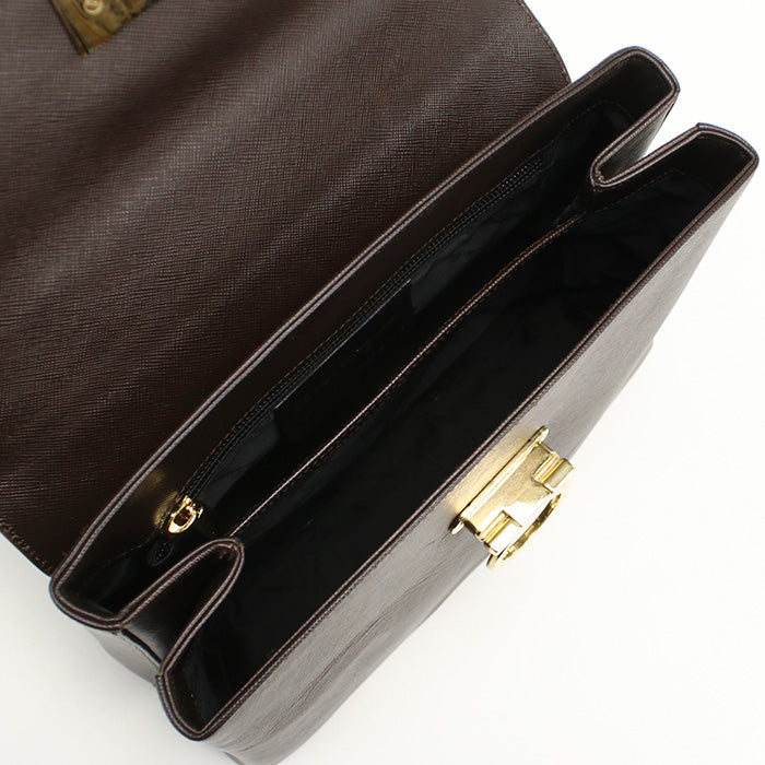 Ferragamo 21 0290 2Way Handbag Gancini Shoulder Bag Calfskin Brown Women